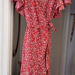 Max Studio Crimson and Ivory Patterned Midi Dress